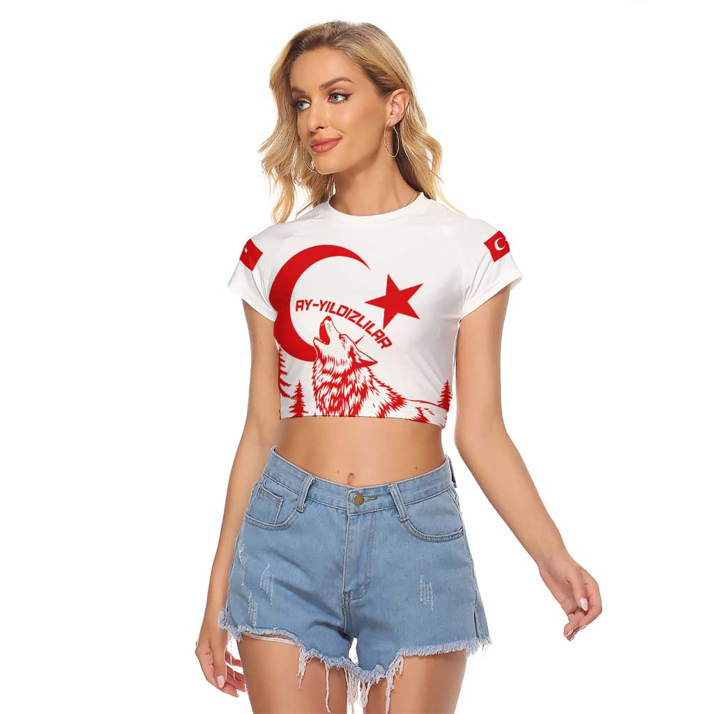 Custom Turkey Football Raglan Cropped T Shirt Turkyie Wolf With Crescent-Stars