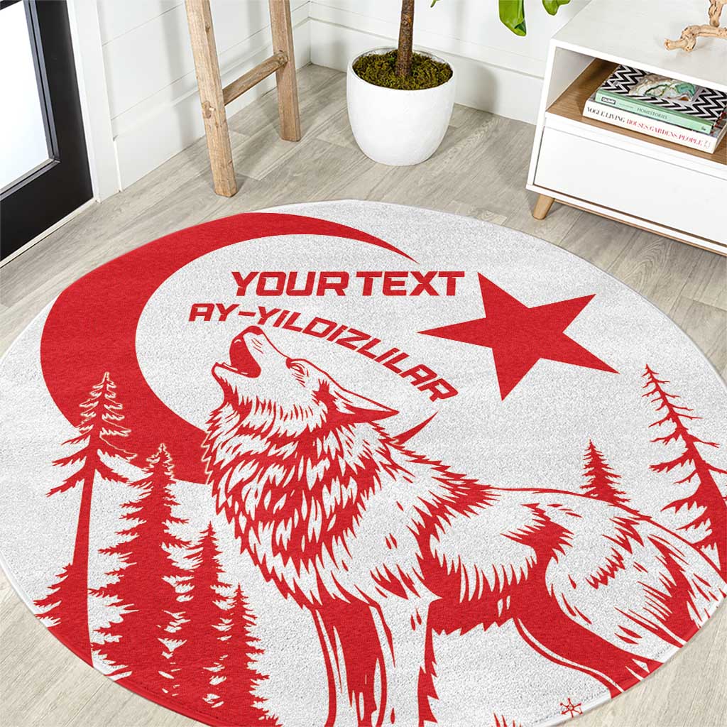 Custom Turkey Football Round Carpet Turkyie Wolf With Crescent-Stars