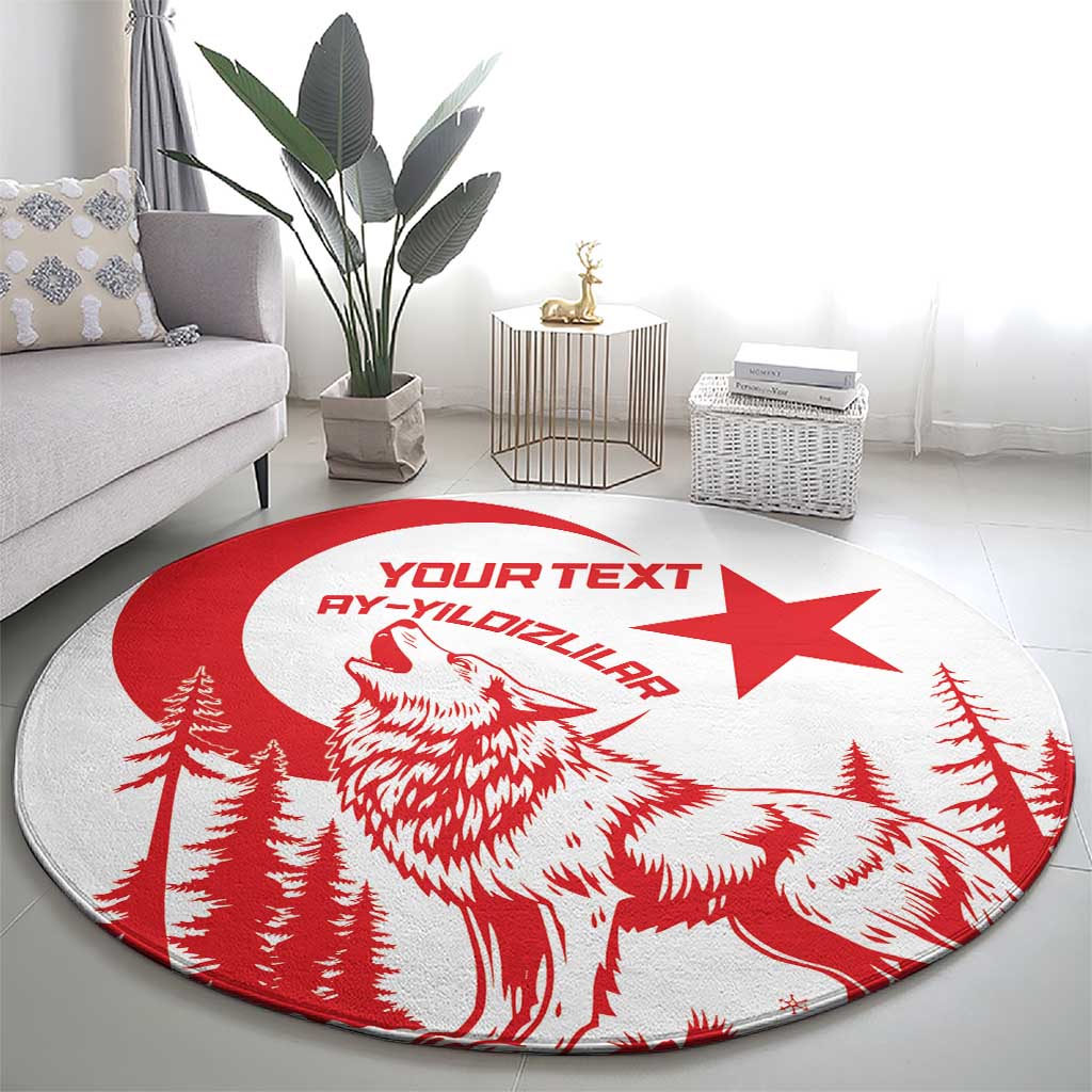 Custom Turkey Football Round Carpet Turkyie Wolf With Crescent-Stars