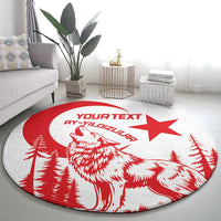 Custom Turkey Football Round Carpet Turkyie Wolf With Crescent-Stars