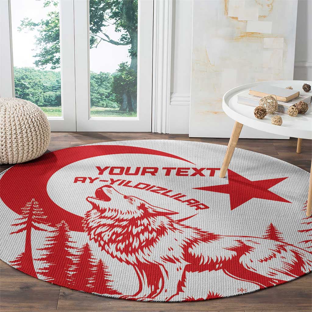 Custom Turkey Football Round Carpet Turkyie Wolf With Crescent-Stars