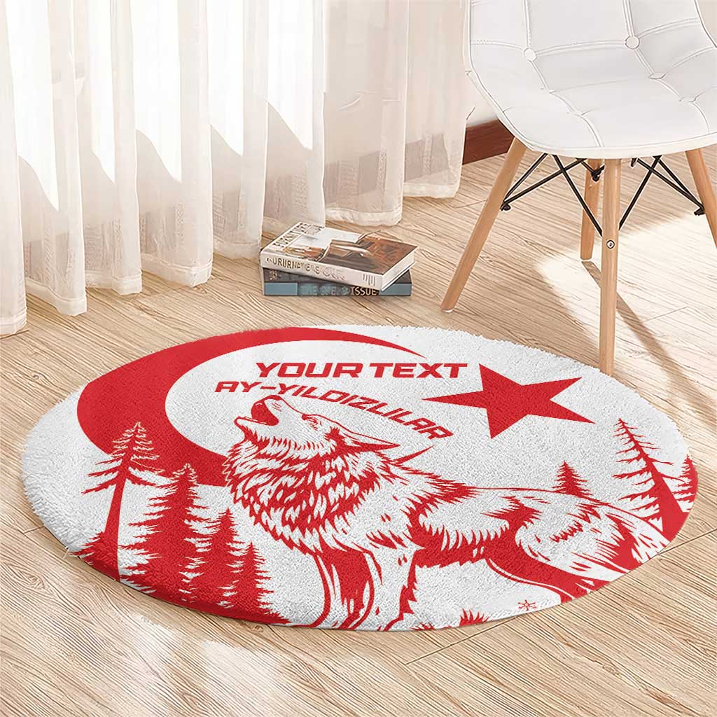 Custom Turkey Football Round Carpet Turkyie Wolf With Crescent-Stars