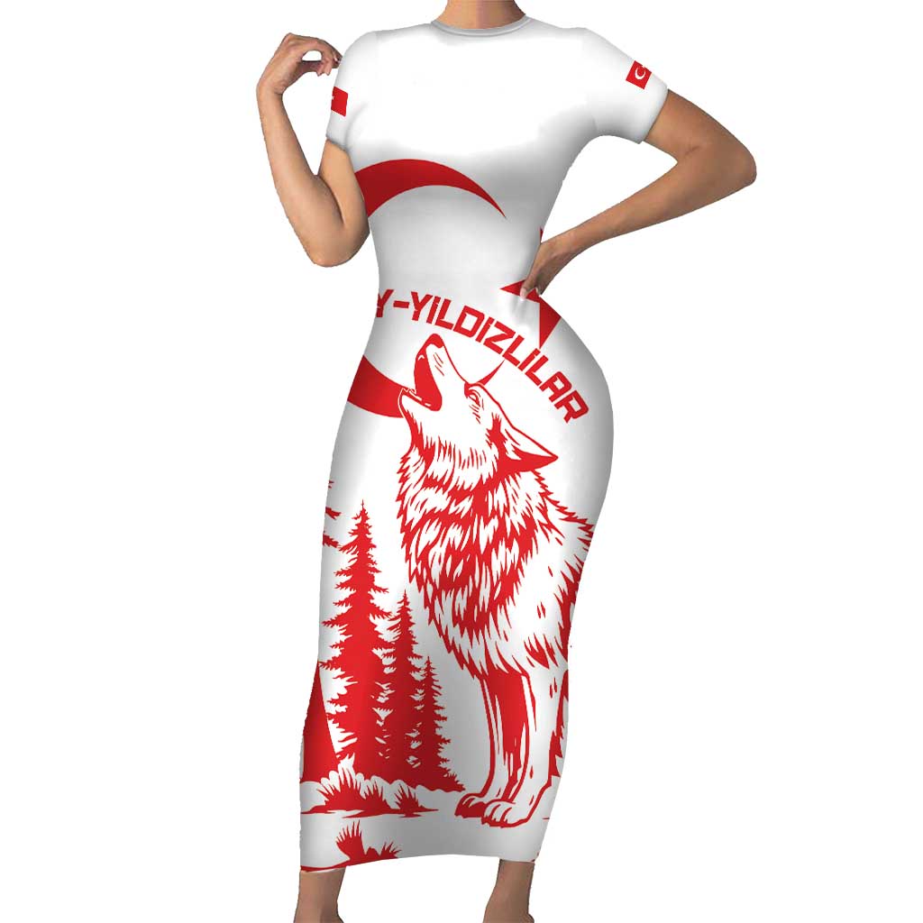 Custom Turkey Football Short Sleeve Bodycon Dress Turkyie Wolf With Crescent-Stars