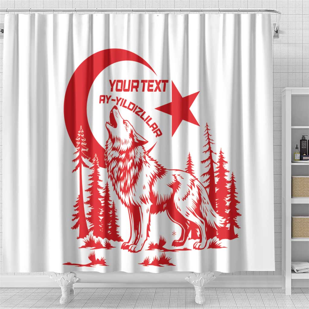 Custom Turkey Football Shower Curtain Turkyie Wolf With Crescent-Stars