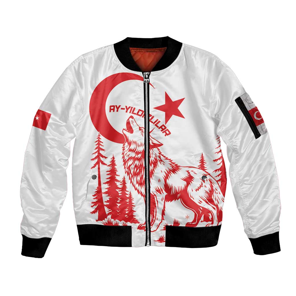 Custom Turkey Football Sleeve Zip Bomber Jacket Turkyie Wolf With Crescent-Stars