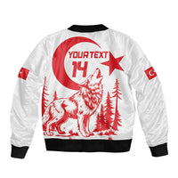 Custom Turkey Football Sleeve Zip Bomber Jacket Turkyie Wolf With Crescent-Stars