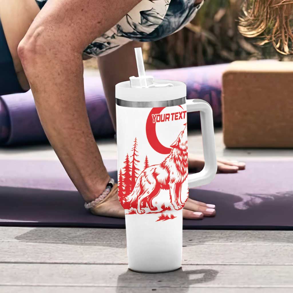 Custom Turkey Football Tumbler With Handle Turkyie Wolf With Crescent-Stars