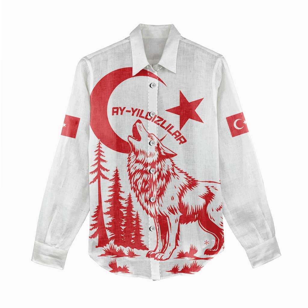 Custom Turkey Football Women Casual Shirt Turkyie Wolf With Crescent-Stars