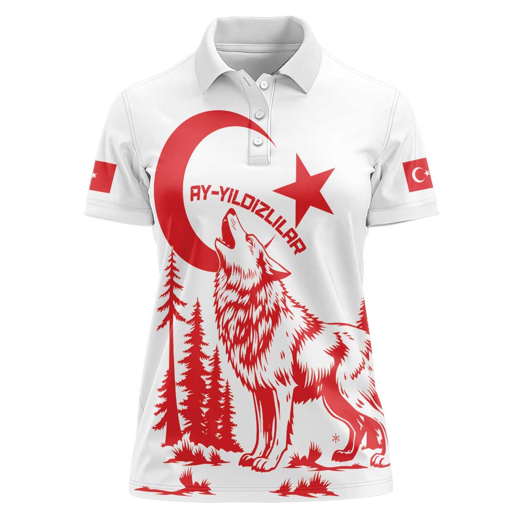Custom Turkey Football Women Polo Shirt Turkyie Wolf With Crescent-Stars
