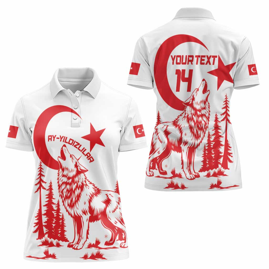 Custom Turkey Football Women Polo Shirt Turkyie Wolf With Crescent-Stars