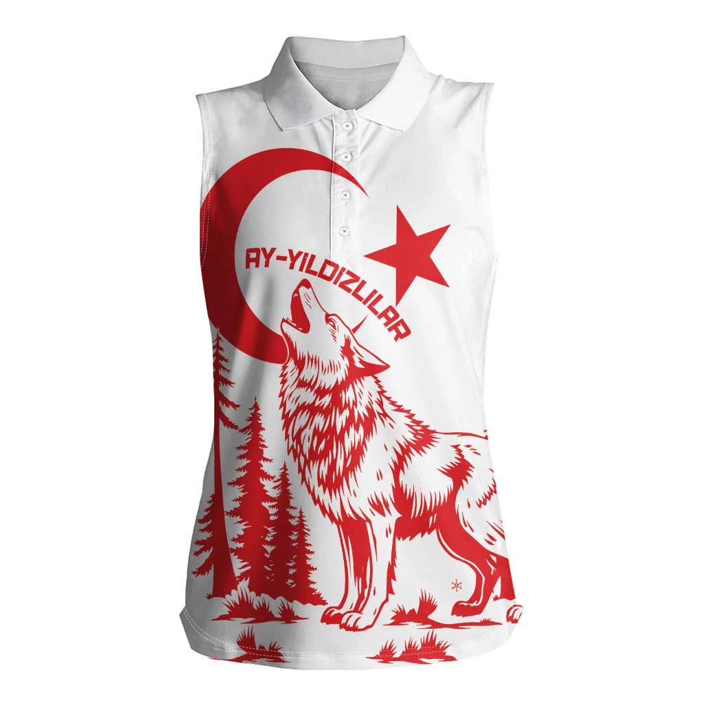 Custom Turkey Football Women Sleeveless Polo Shirt Turkyie Wolf With Crescent-Stars