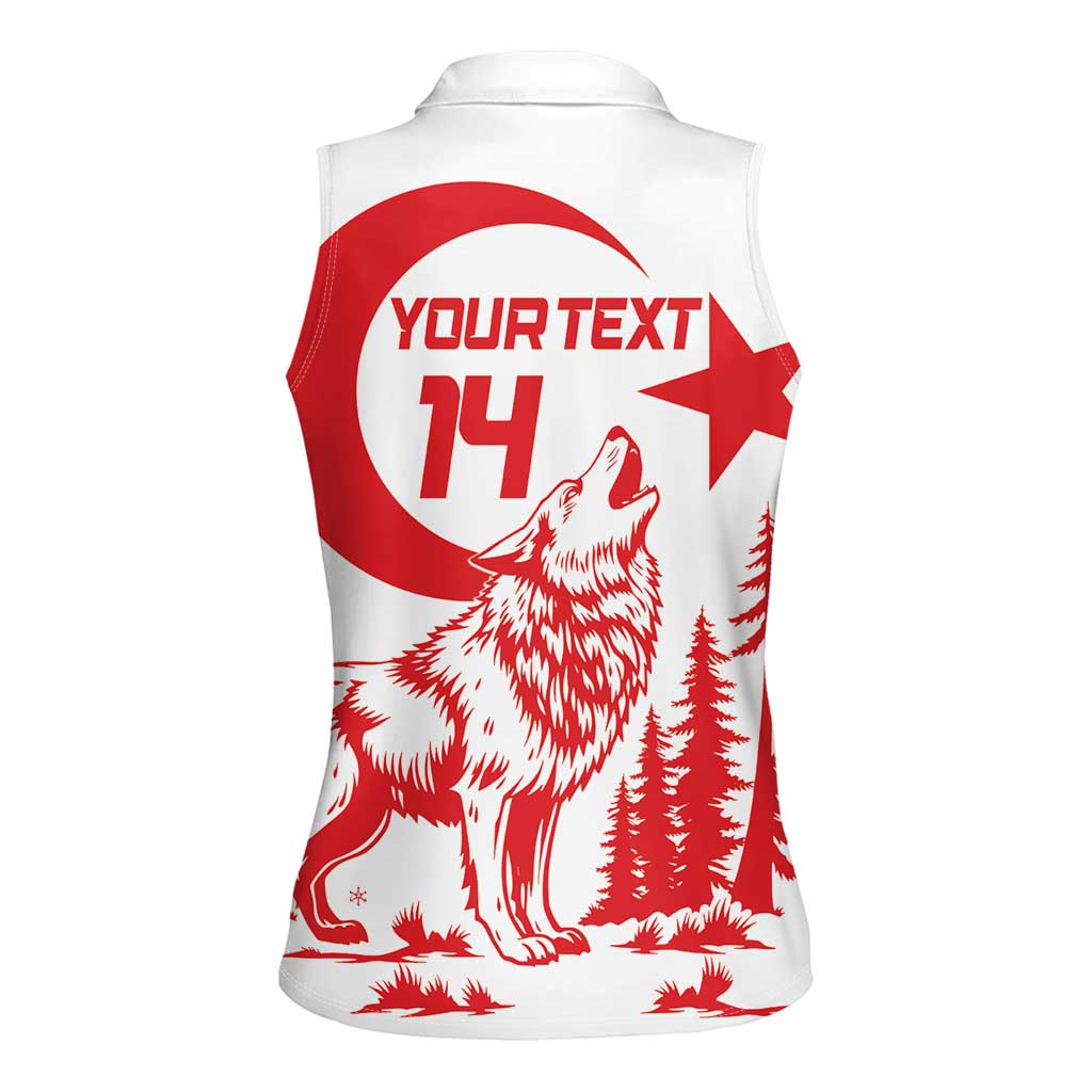 Custom Turkey Football Women Sleeveless Polo Shirt Turkyie Wolf With Crescent-Stars