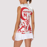 Custom Turkey Football Women Sleeveless Polo Shirt Turkyie Wolf With Crescent-Stars