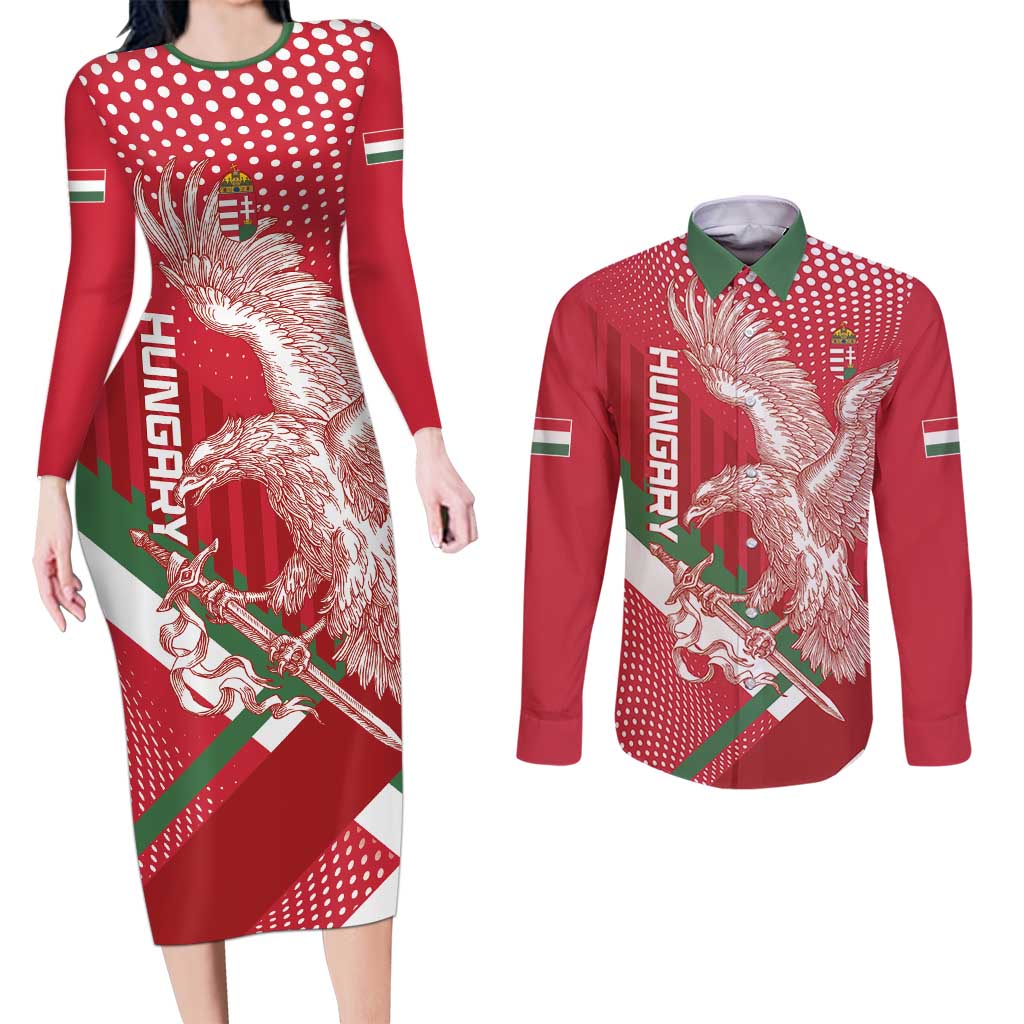 Custom Hungary Football Couples Matching Long Sleeve Bodycon Dress and Long Sleeve Button Shirt Come On Magyarok