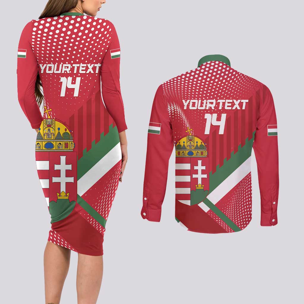 Custom Hungary Football Couples Matching Long Sleeve Bodycon Dress and Long Sleeve Button Shirt Come On Magyarok