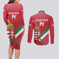 Custom Hungary Football Couples Matching Long Sleeve Bodycon Dress and Long Sleeve Button Shirt Come On Magyarok