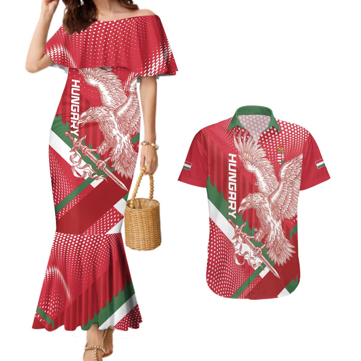 Custom Hungary Football Couples Matching Mermaid Dress and Hawaiian Shirt Come On Magyarok