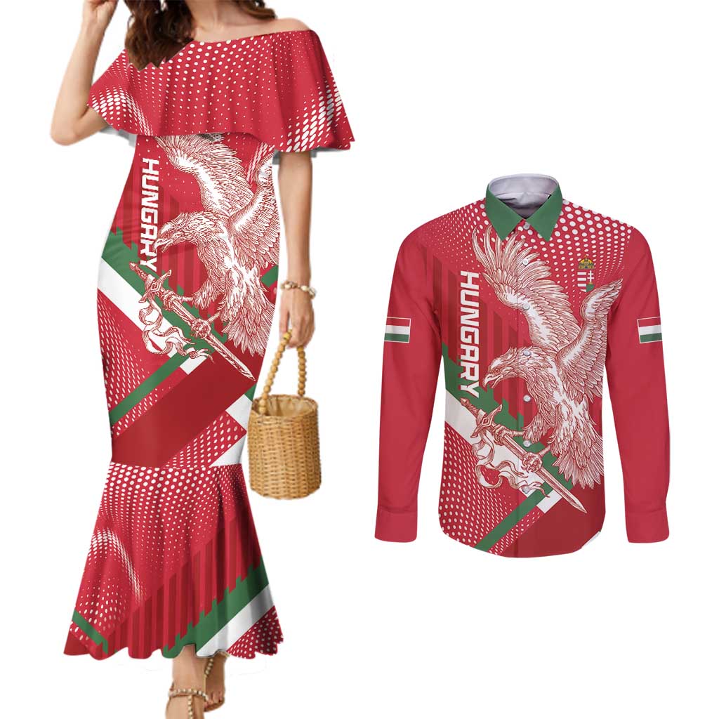 Custom Hungary Football Couples Matching Mermaid Dress and Long Sleeve Button Shirt Come On Magyarok