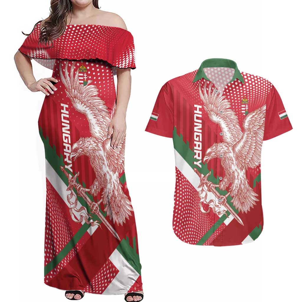 Custom Hungary Football Couples Matching Off Shoulder Maxi Dress and Hawaiian Shirt Come On Magyarok