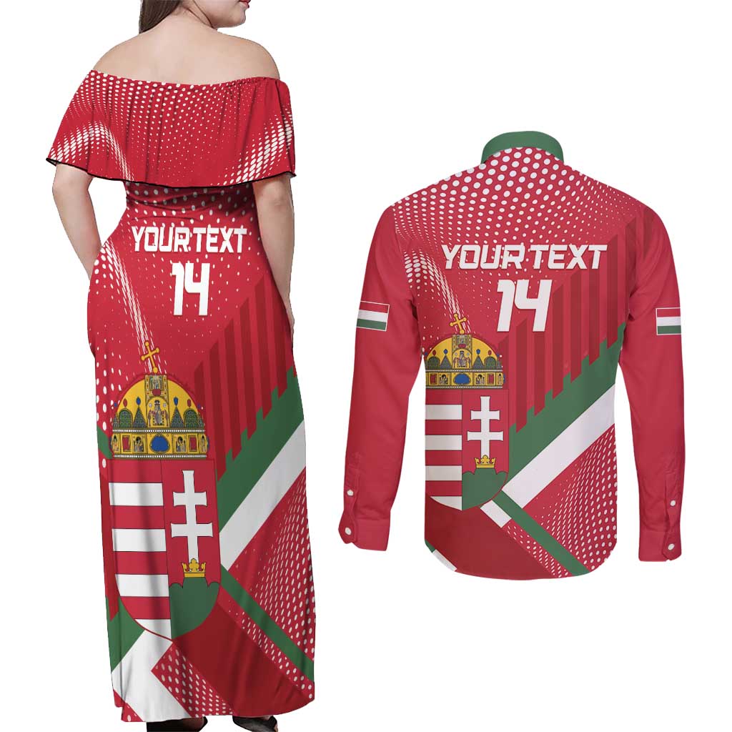 Custom Hungary Football Couples Matching Off Shoulder Maxi Dress and Long Sleeve Button Shirt Come On Magyarok