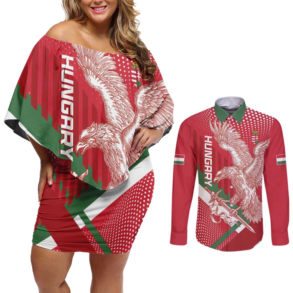 Custom Hungary Football Couples Matching Off Shoulder Short Dress and Long Sleeve Button Shirt Come On Magyarok