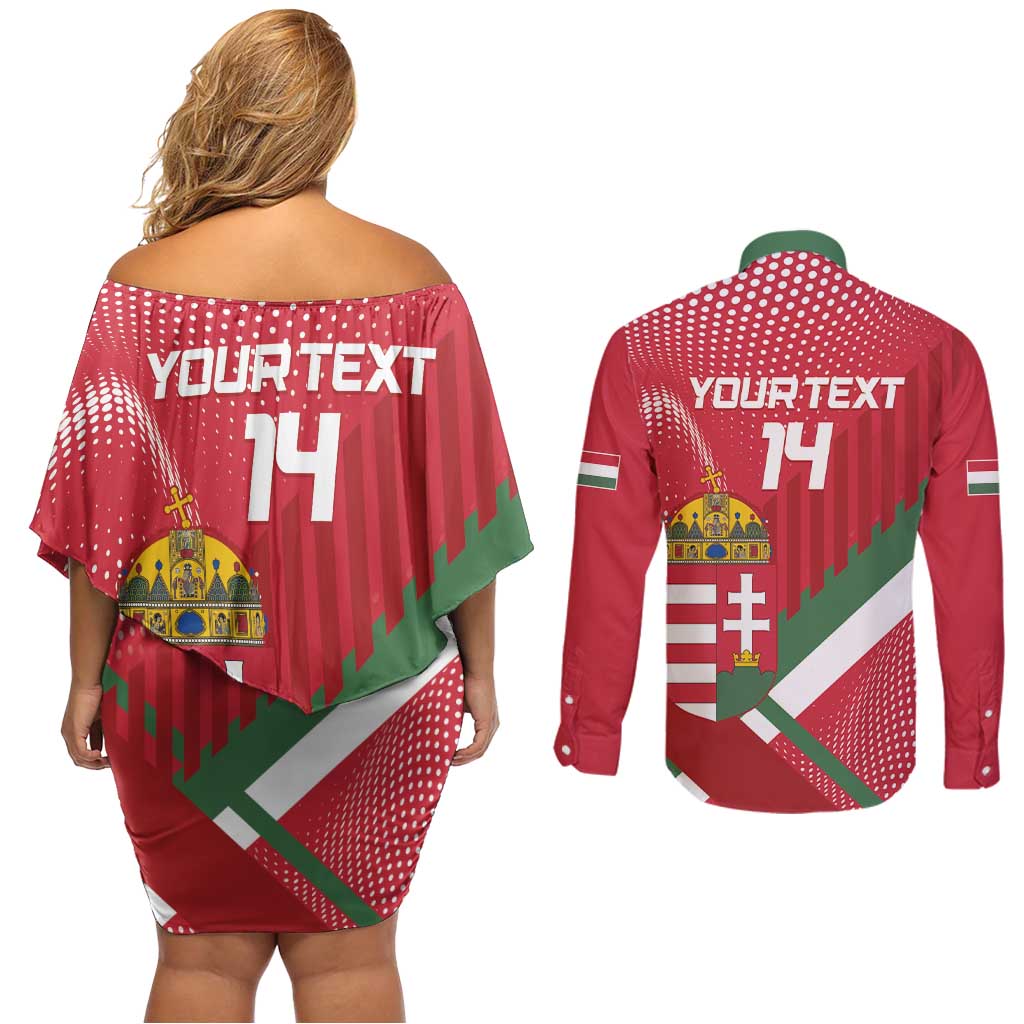 Custom Hungary Football Couples Matching Off Shoulder Short Dress and Long Sleeve Button Shirt Come On Magyarok