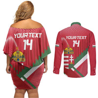 Custom Hungary Football Couples Matching Off Shoulder Short Dress and Long Sleeve Button Shirt Come On Magyarok
