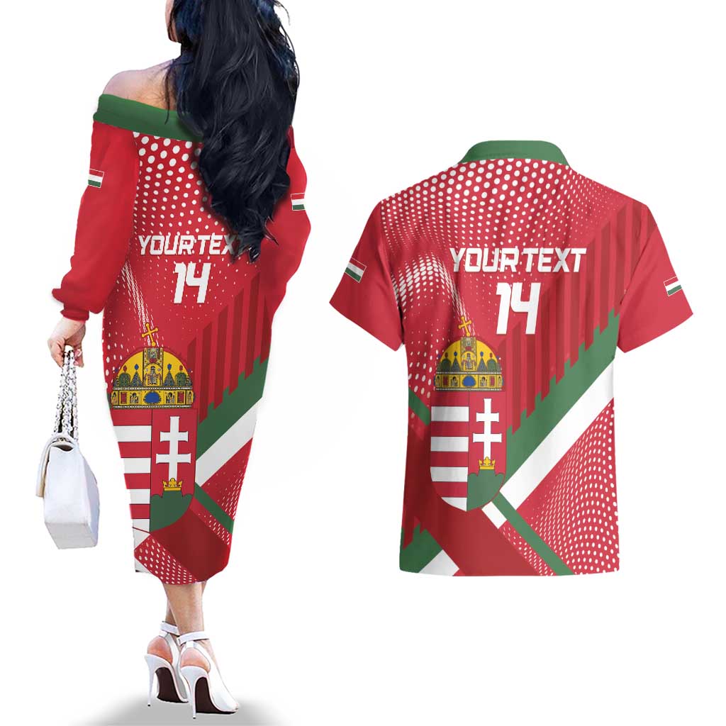 Custom Hungary Football Couples Matching Off The Shoulder Long Sleeve Dress and Hawaiian Shirt Come On Magyarok