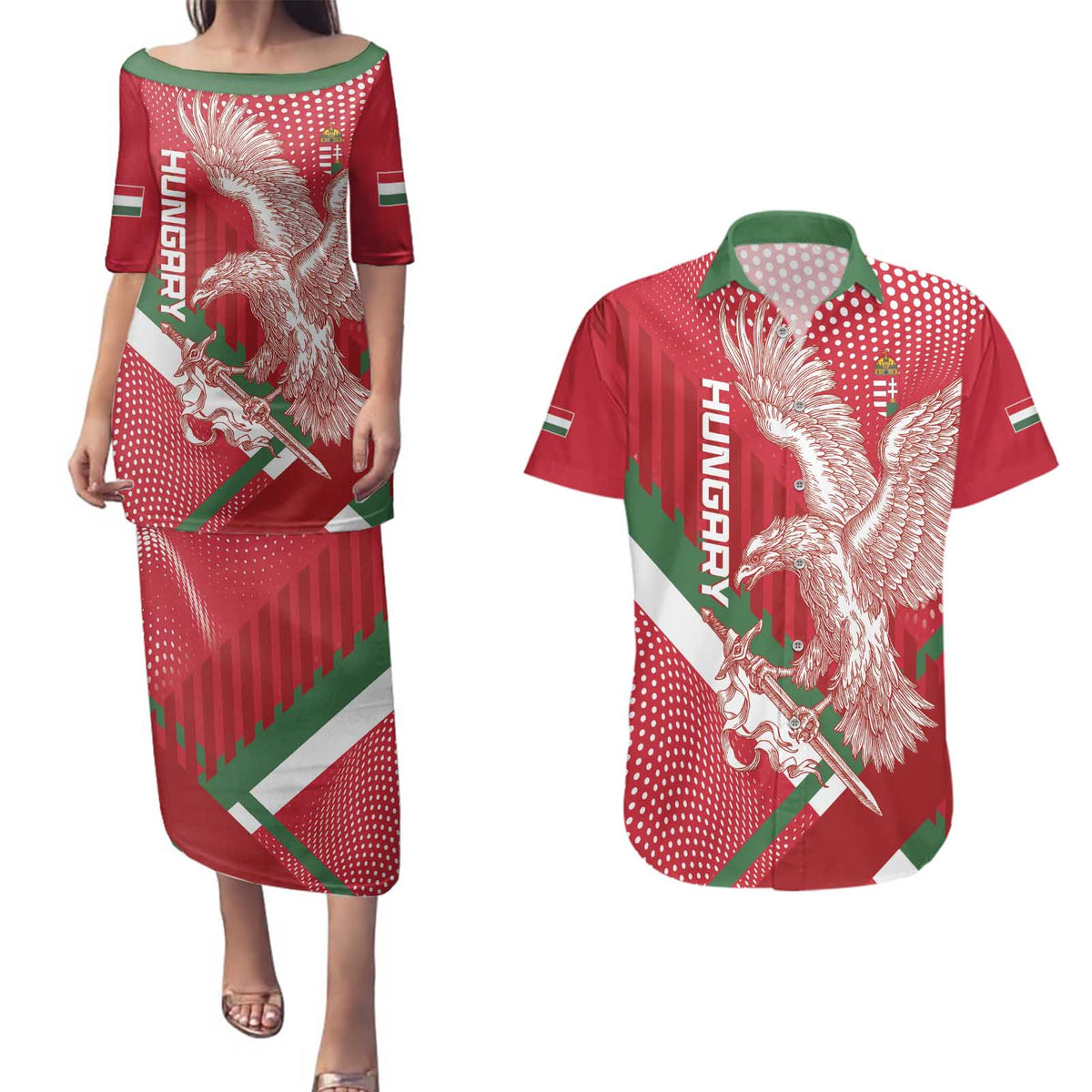 Custom Hungary Football Couples Matching Puletasi and Hawaiian Shirt Come On Magyarok