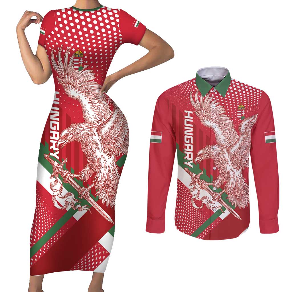 Custom Hungary Football Couples Matching Short Sleeve Bodycon Dress and Long Sleeve Button Shirt Come On Magyarok