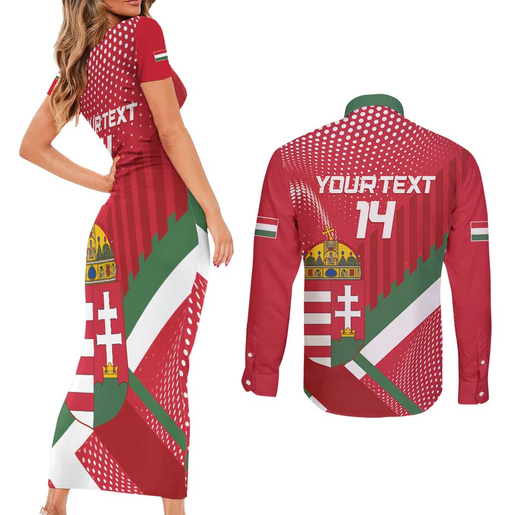 Custom Hungary Football Couples Matching Short Sleeve Bodycon Dress and Long Sleeve Button Shirt Come On Magyarok