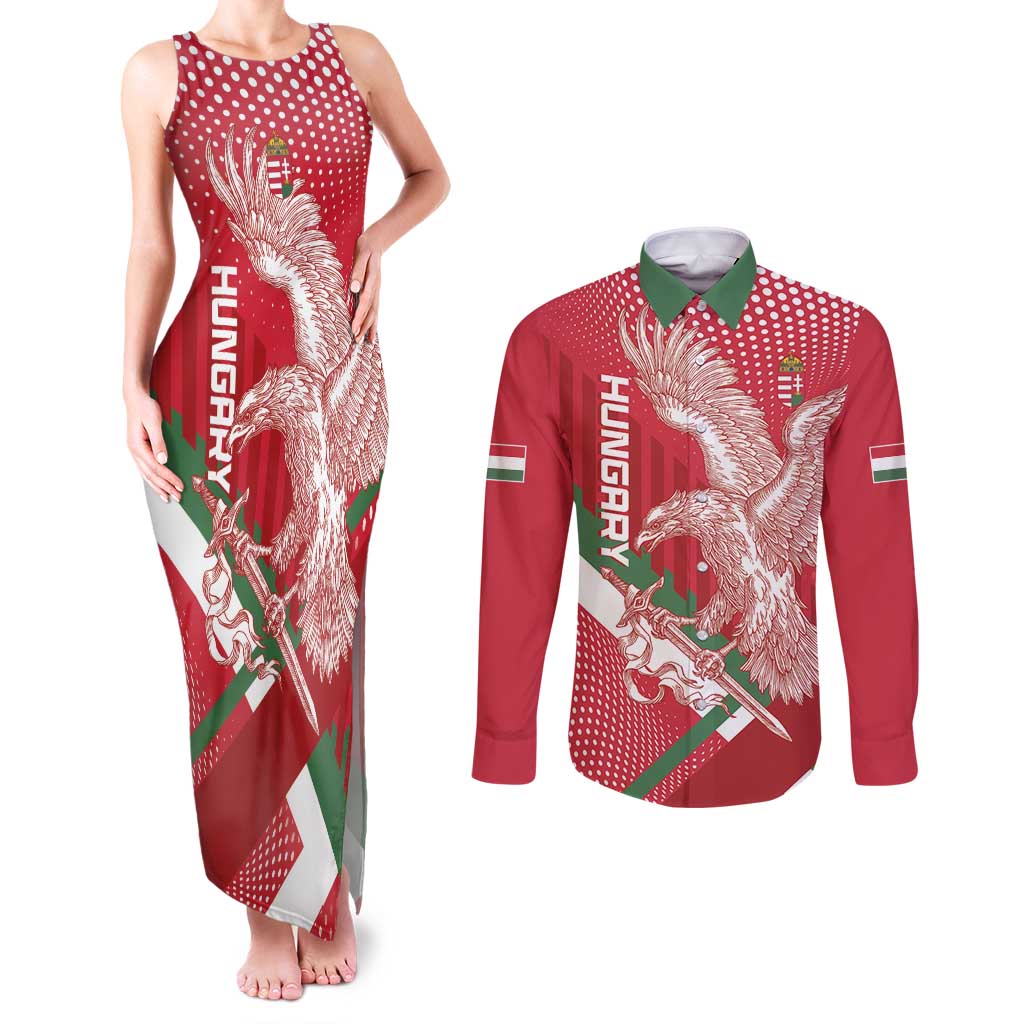 Custom Hungary Football Couples Matching Tank Maxi Dress and Long Sleeve Button Shirt Come On Magyarok