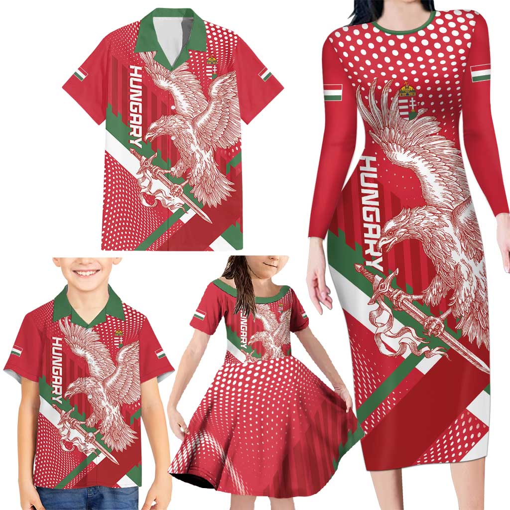 Custom Hungary Football Family Matching Long Sleeve Bodycon Dress and Hawaiian Shirt Come On Magyarok