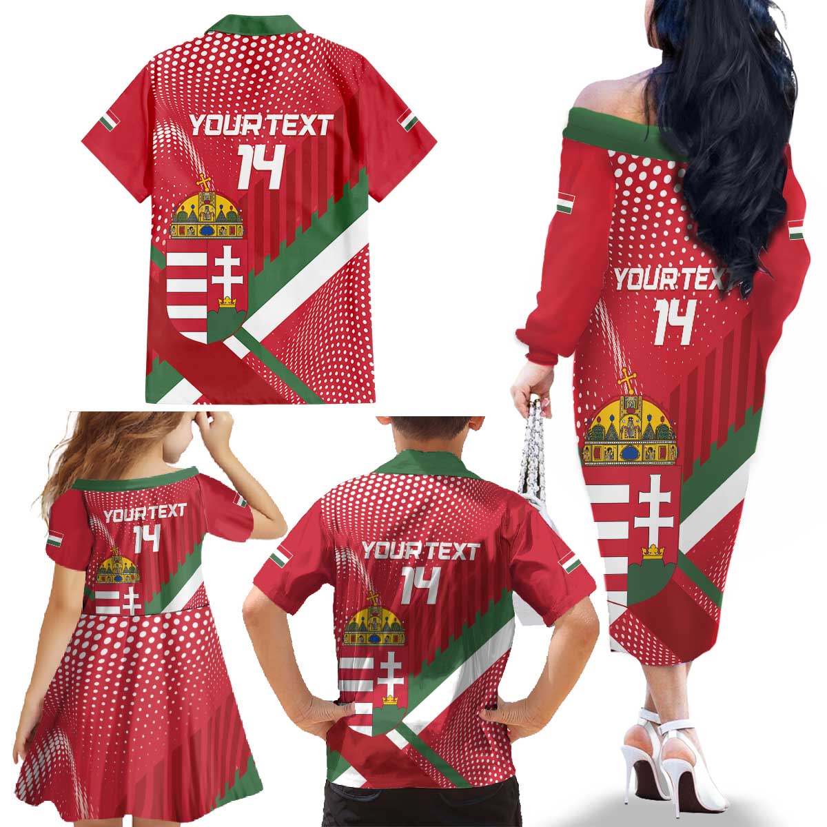 Custom Hungary Football Family Matching Off The Shoulder Long Sleeve Dress and Hawaiian Shirt Come On Magyarok