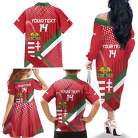 Custom Hungary Football Family Matching Off The Shoulder Long Sleeve Dress and Hawaiian Shirt Come On Magyarok