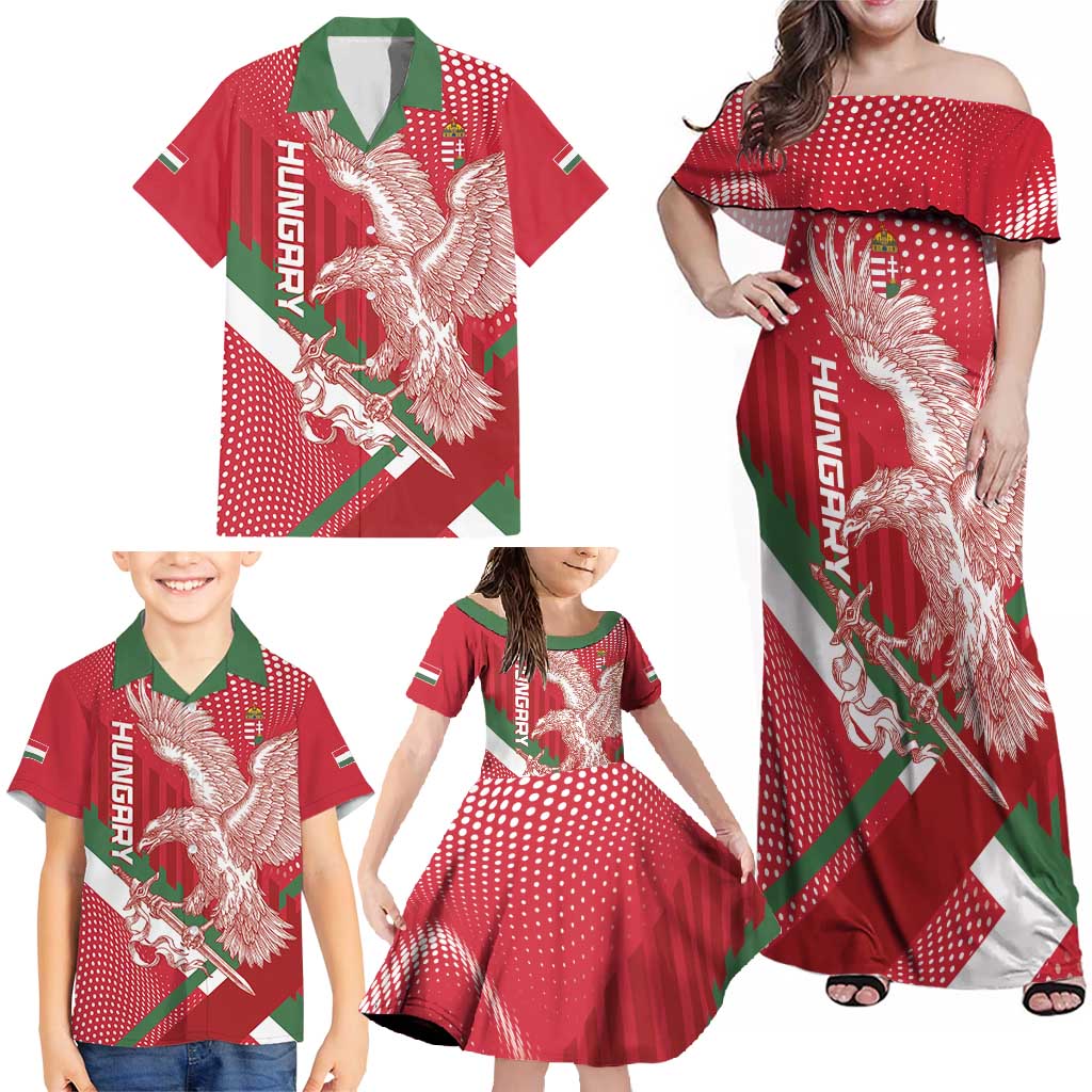 Custom Hungary Football Family Matching Off Shoulder Maxi Dress and Hawaiian Shirt Come On Magyarok
