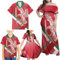 Custom Hungary Football Family Matching Off Shoulder Maxi Dress and Hawaiian Shirt Come On Magyarok
