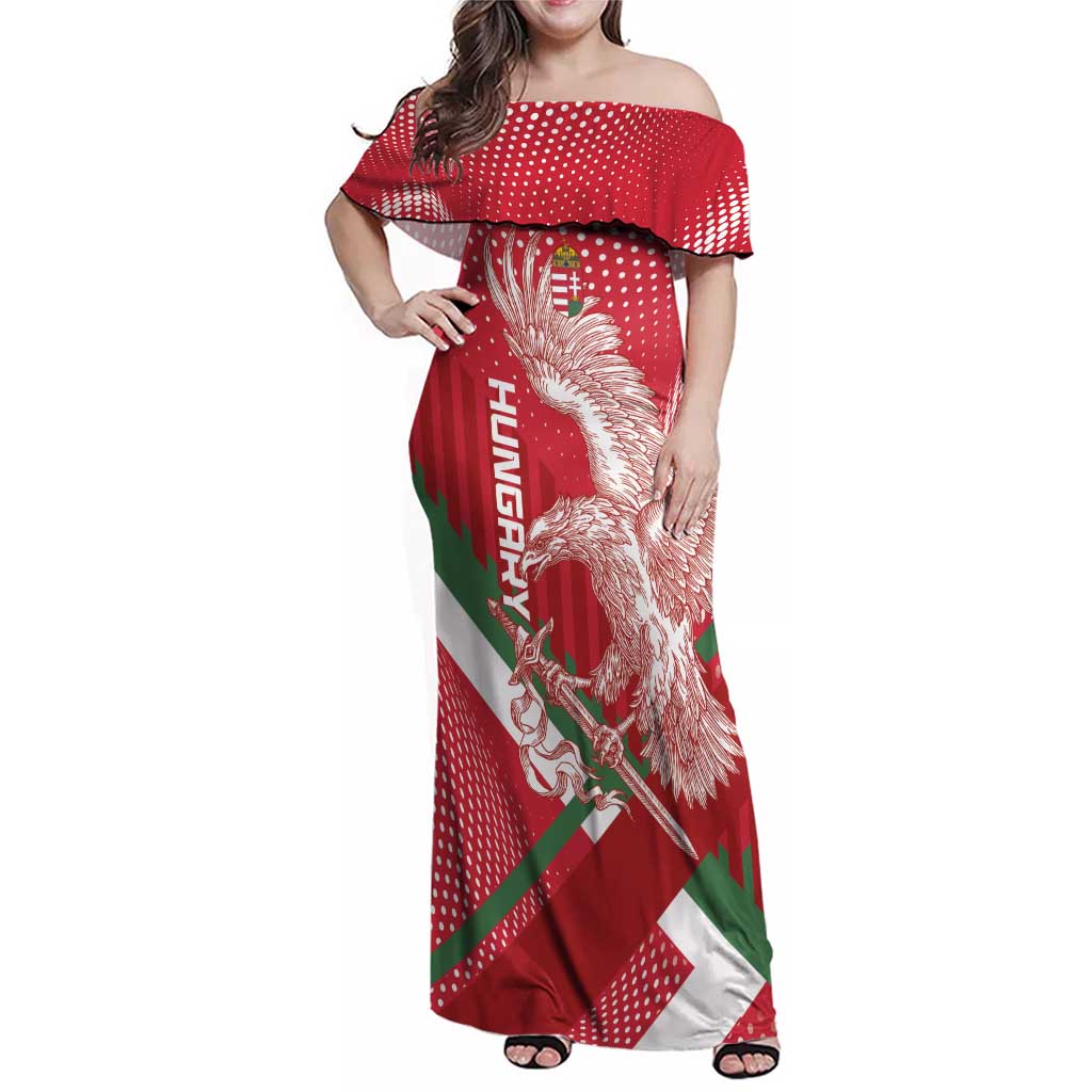 Custom Hungary Football Family Matching Off Shoulder Maxi Dress and Hawaiian Shirt Come On Magyarok