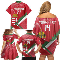 Custom Hungary Football Family Matching Off Shoulder Short Dress and Hawaiian Shirt Come On Magyarok