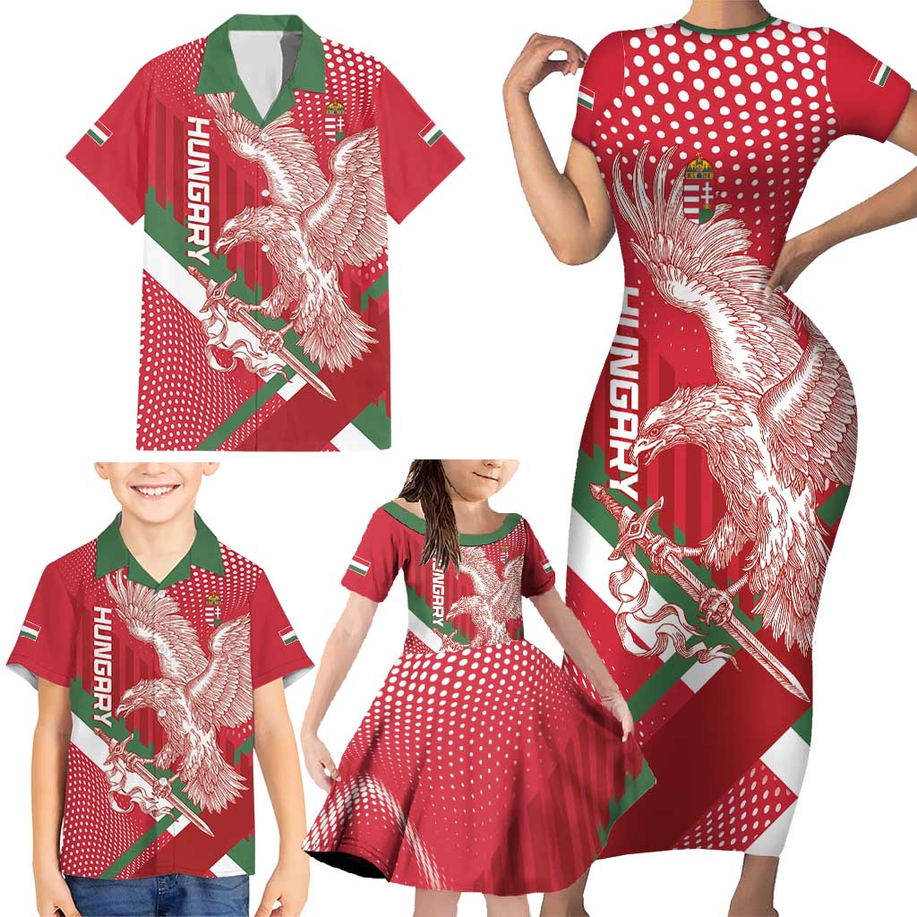 Custom Hungary Football Family Matching Short Sleeve Bodycon Dress and Hawaiian Shirt Come On Magyarok