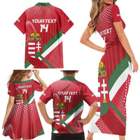 Custom Hungary Football Family Matching Short Sleeve Bodycon Dress and Hawaiian Shirt Come On Magyarok