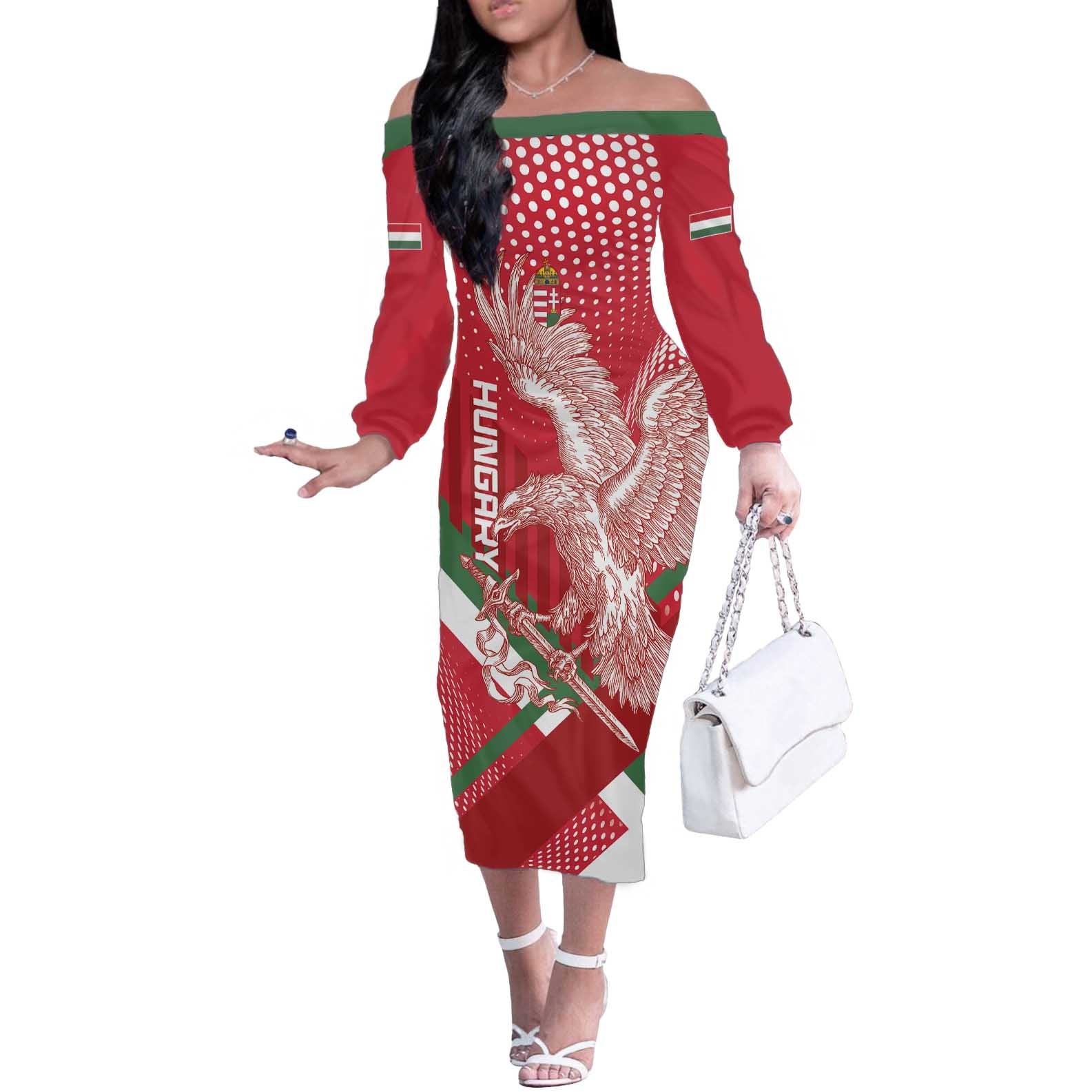 Custom Hungary Football Off The Shoulder Long Sleeve Dress Come On Magyarok