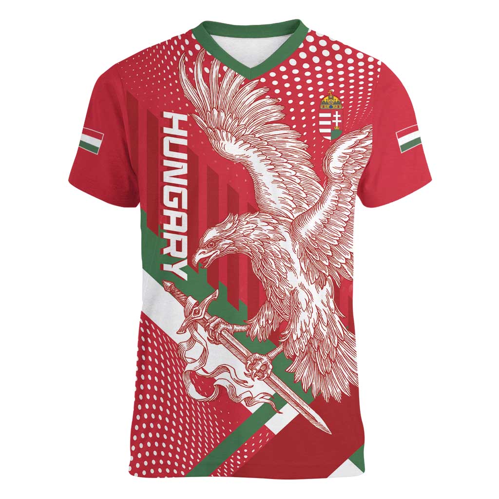 Custom Hungary Football Women V-Neck T-Shirt Come On Magyarok