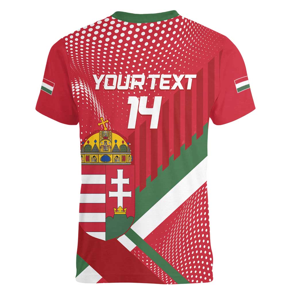 Custom Hungary Football Women V-Neck T-Shirt Come On Magyarok