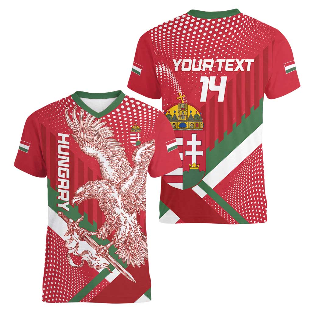 Custom Hungary Football Women V-Neck T-Shirt Come On Magyarok
