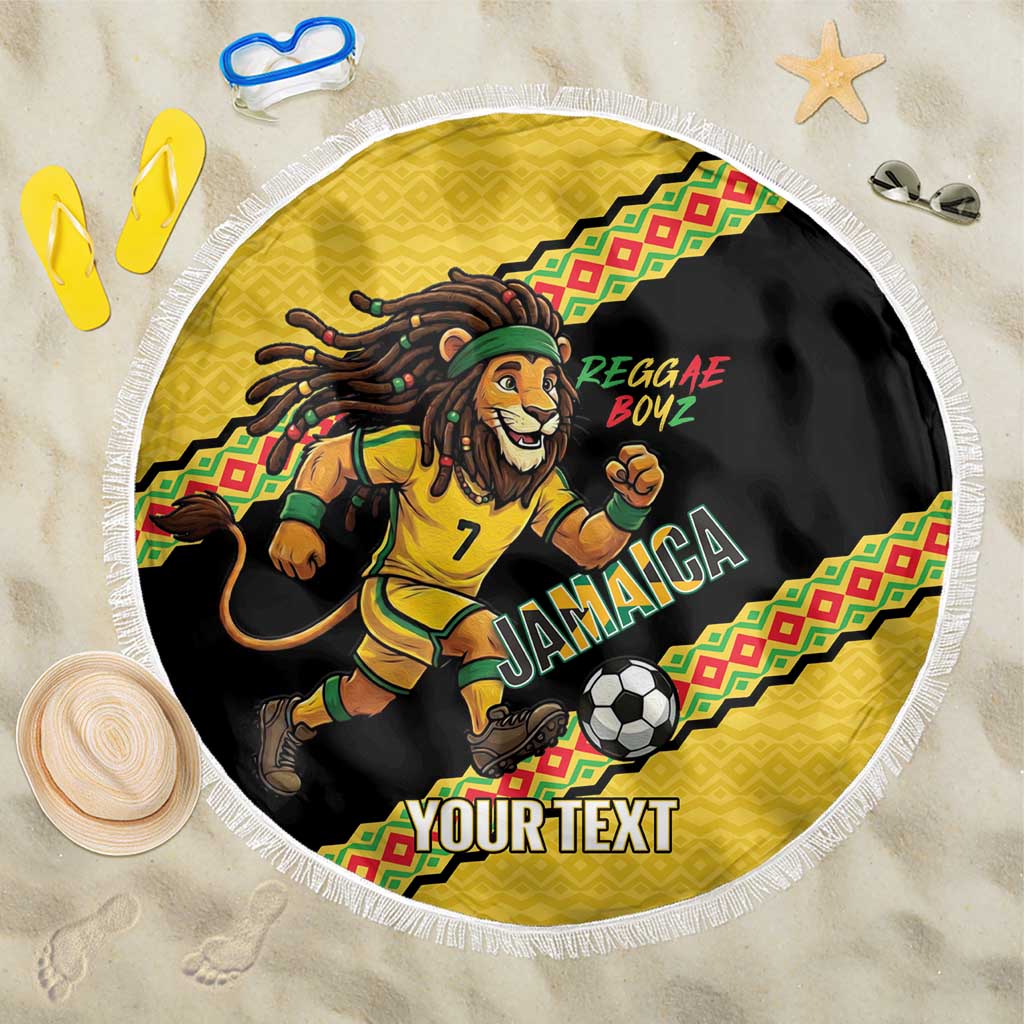 Jamaica 2026 Football Custom Beach Blanket Go Reggae Boyz Rasta Lion Sporty