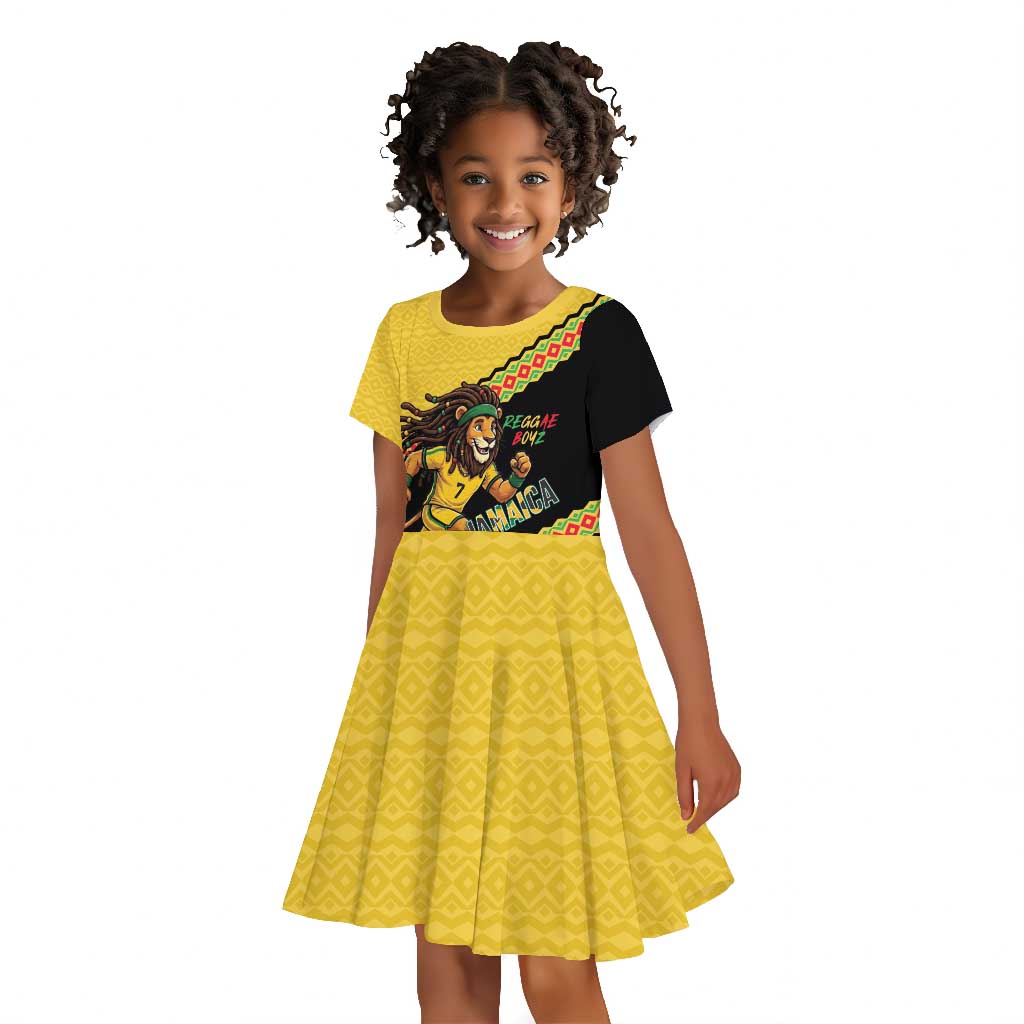 Jamaica 2026 Football Custom Kid Short Sleeve Dress Go Reggae Boyz Rasta Lion Sporty