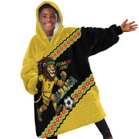 Jamaica 2026 Football Custom Kid Wearable Blanket Hoodie Go Reggae Boyz Rasta Lion Sporty