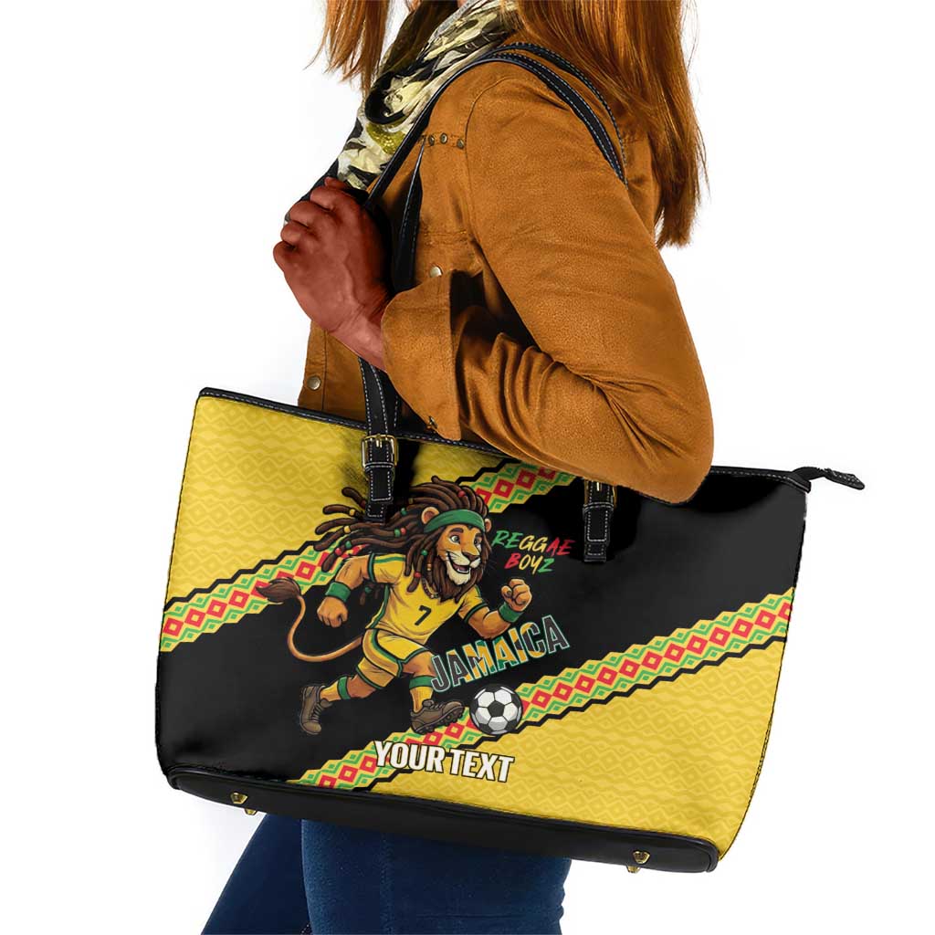 Jamaica 2026 Football Custom Leather Tote Bag Go Reggae Boyz Rasta Lion Sporty