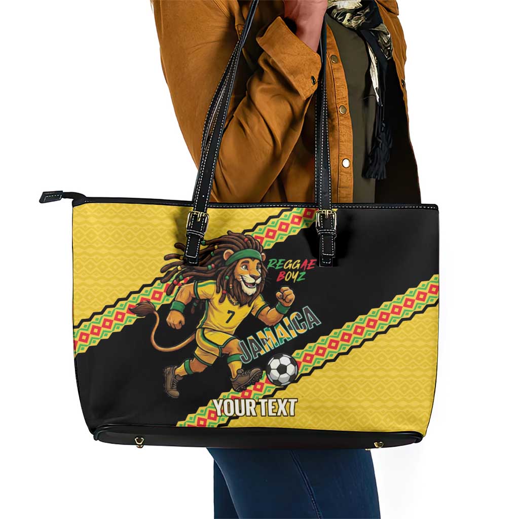 Jamaica 2026 Football Custom Leather Tote Bag Go Reggae Boyz Rasta Lion Sporty